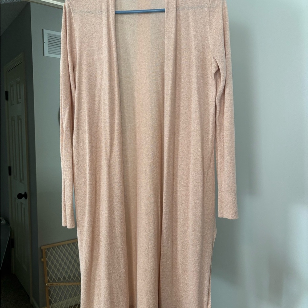 LOFT Metallic Beige Knit Cardigan